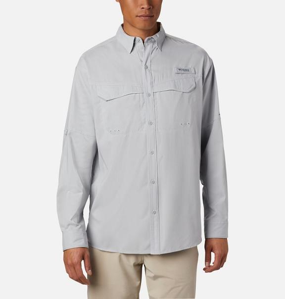 Columbia PFG Low Drag Offshore Shirts Grey White For Men's NZ46387 New Zealand